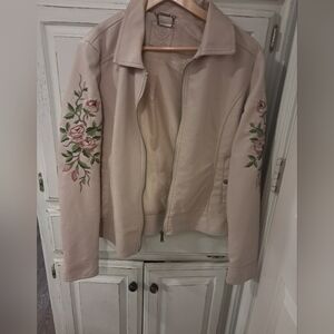 Vegan Leather Odyn Floral Embroidered Light Pink Jacket XL